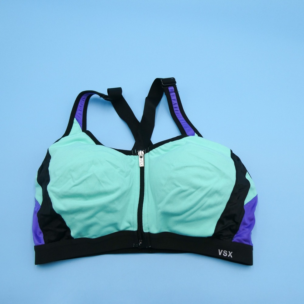 Victoria's Secret Sports Bra Womens 34D VSX Sport Mint Green Zip Front Nylon